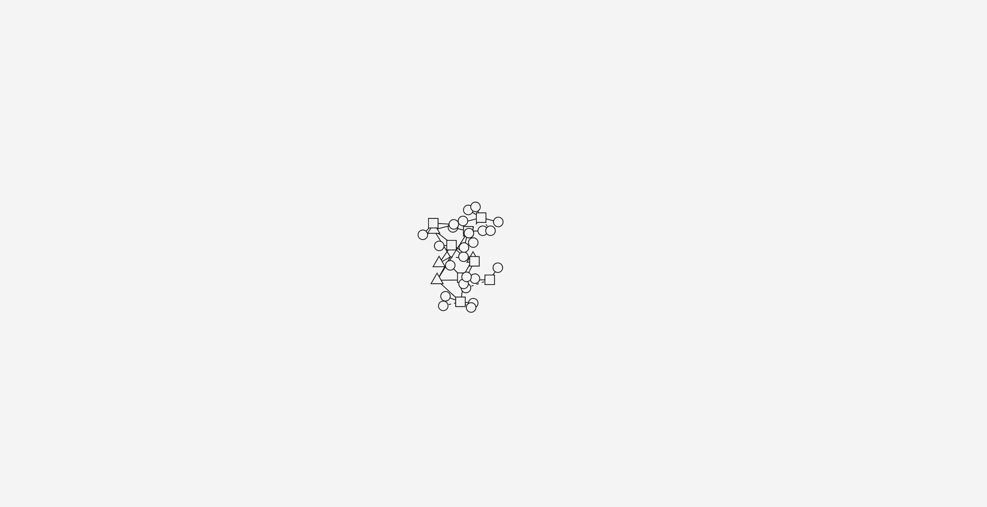 Animated network graph of circles, squares and triangles connected by lines, representing the NEBoD network