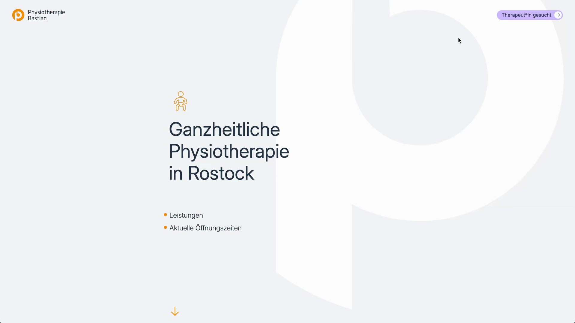Physio Bastian homepage introducing holistic physiotherapy in Rostock next to a large logo mark