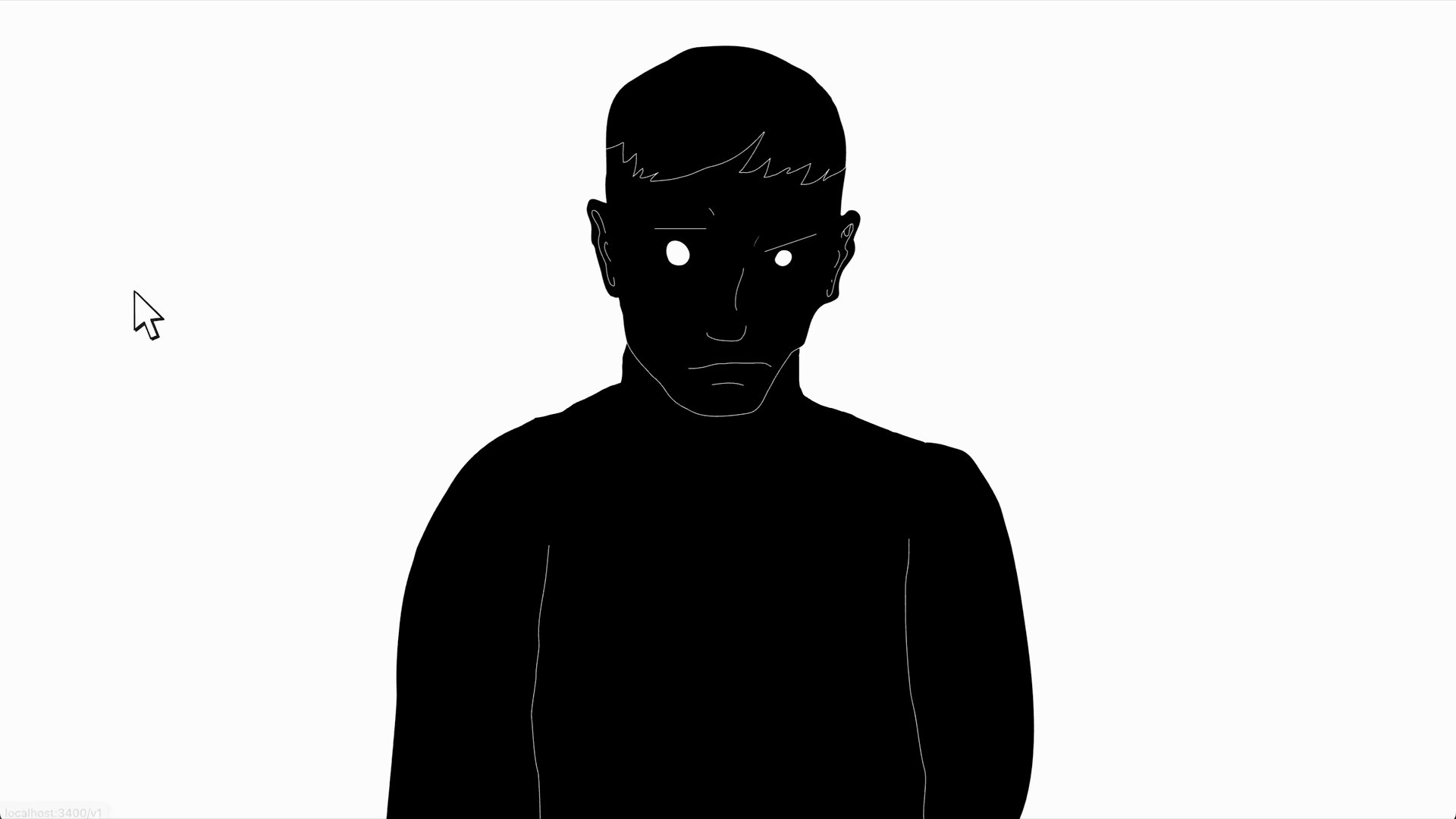 Animated black silhouette of a man with glowing white eyes on a white background