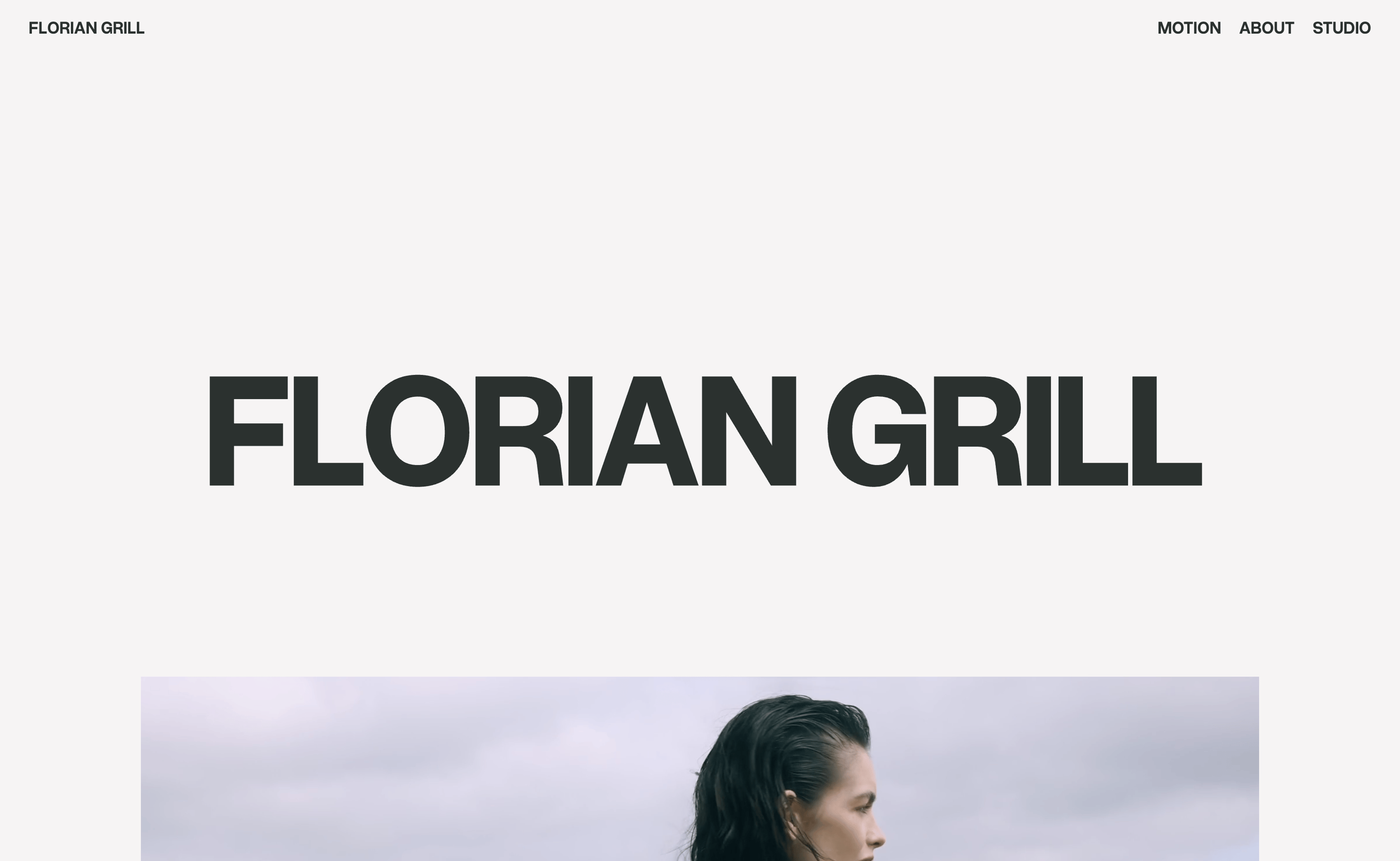 Florian Grill homepage with the name in large bold type above a portrait photograph